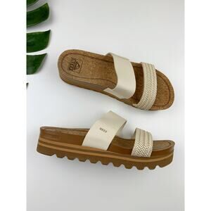 Reef Cushion Vista Hi Sandals Platform Slides Cream Casual Slip On Women's 9